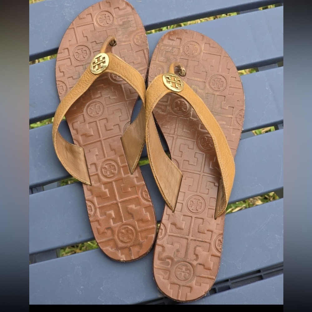 Tory Burch Sandals Size 9 Women Gold Brown Flats Casual - Picture 4 of 11